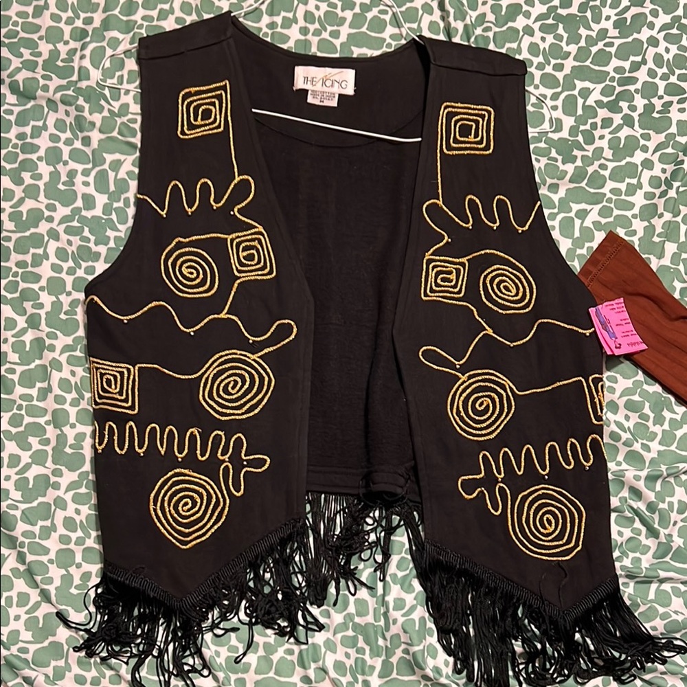 Black Vest with Gold Embroidery and Fringe